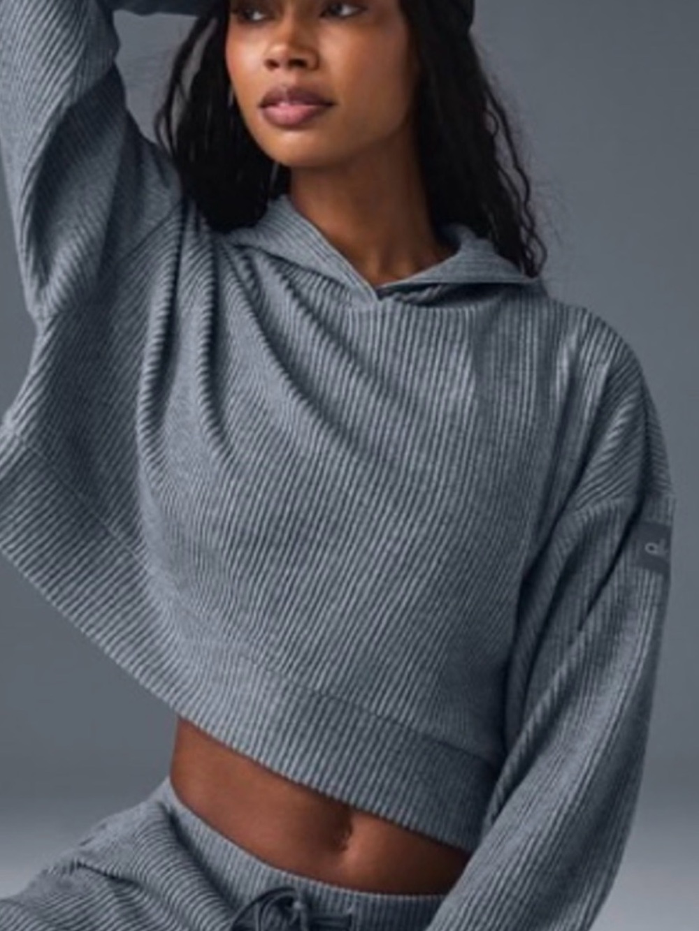 Alo Yoga Cropped Ribbed Muse Hoodie, Size Large